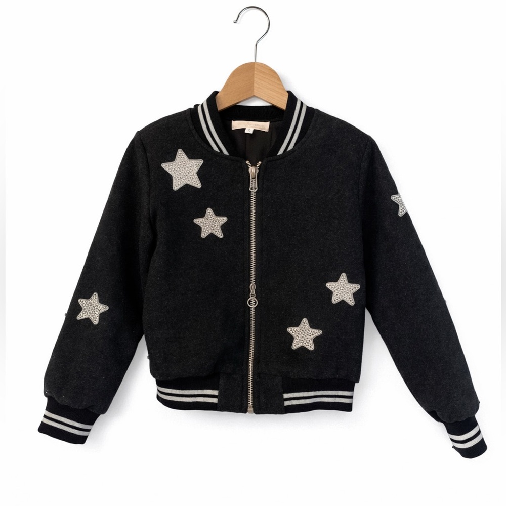 Truly Me dark Gray Jacket With Rhinestones Stars Great Condition Size 5 Varsity